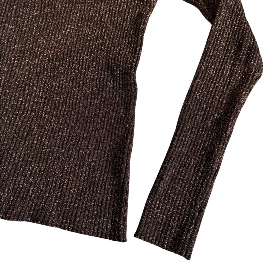 Joseph A Metallic Brown Copper Ribbed Turtleneck Sweater Date Top Large - Picture 4 of 7